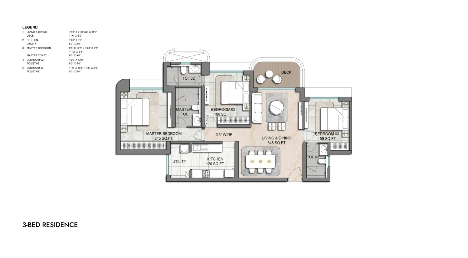 3 Bed floor plan — Lodha Aureus